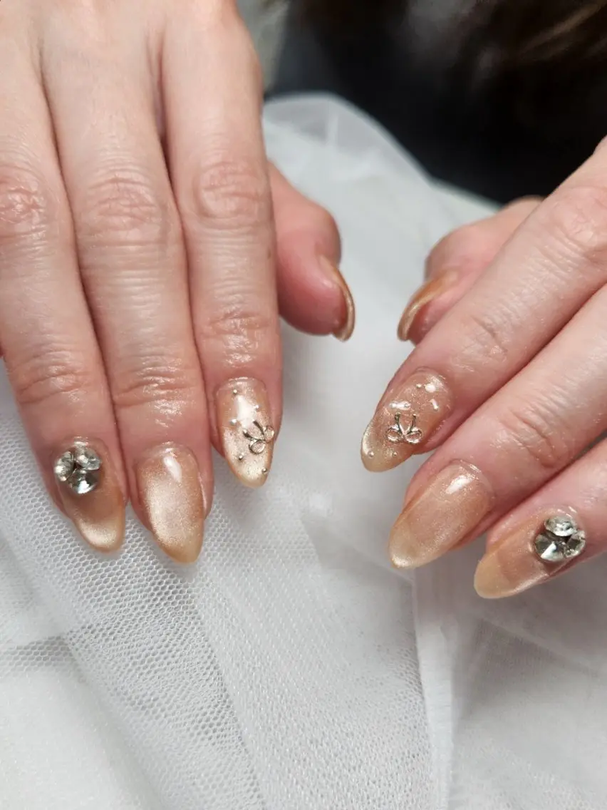 ネイル ガーリー 韓国ネイル マグネットネイル リボン 春ネイル Nailroom3  古屋のネイルデザイン