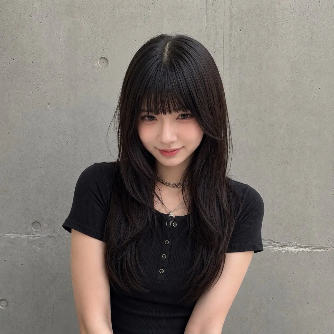 ロング ロングレイヤー 韓国風ヘア レイヤーカット ロング シースルーバング カット トリートメント 盛れる顔まわりカット 髪質改善/渋谷/れんのヘアスタイル