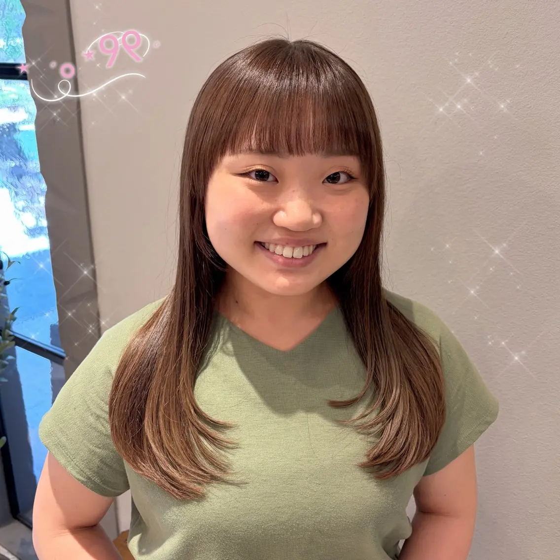 ロング カラー ベージュカラー ブラウンカラー レイヤーカット ワイドバング カット ヘアカラー トリートメント 顔周り/ガーリー /ヘアメ/あつはのヘアスタイル