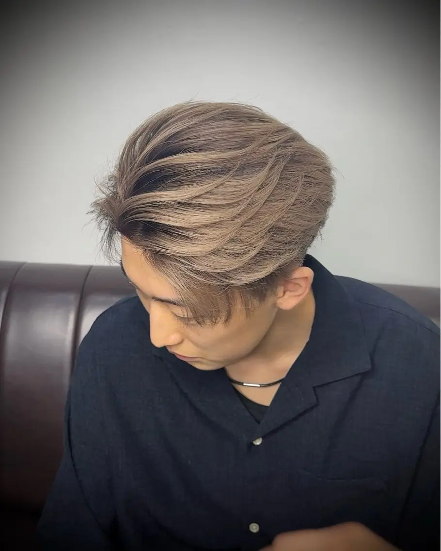 ミディアム カラー バレイヤージュ レイヤーカット 金沢メンズサロン anciel金山慎吾のヘアスタイル