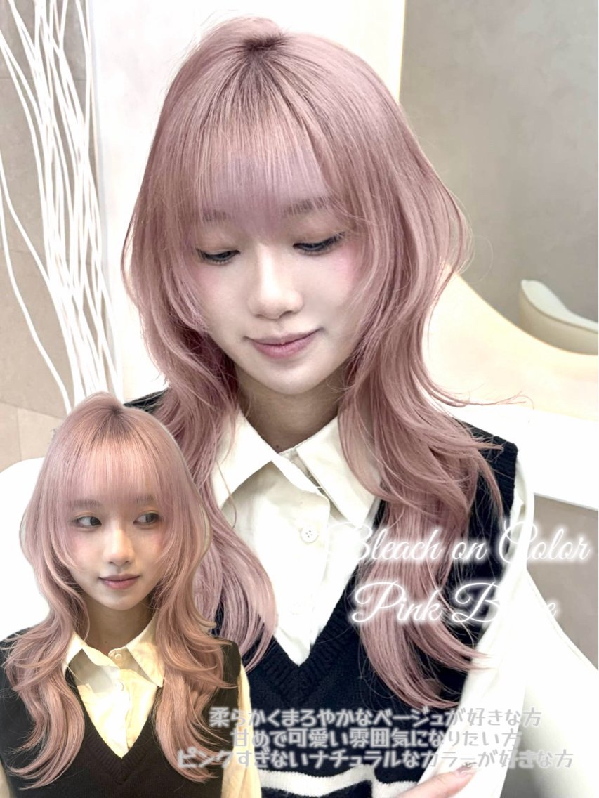セミロング カラー ベージュカラー ブリーチ ダブルカラー ピンクカラー ピンクベージュ ヘアカラー トリートメント 🍑ももか🍑透明感 カラー/赤羽🎀のヘアスタイル