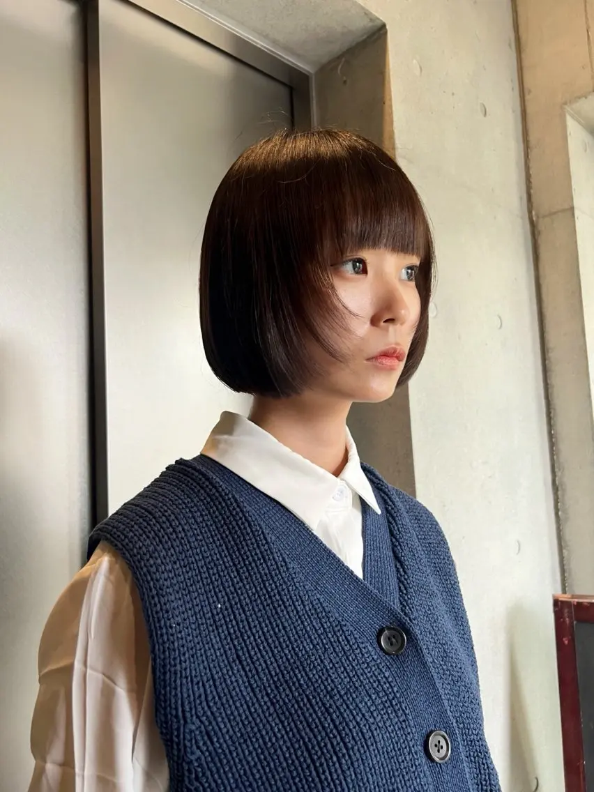 ショート カラー ボブレイヤー ボブ レイヤーカット カット ヘアカラー トリートメント 柔め透明感血色カラー 暖色/レイヤー/ゆいのヘアスタイル
