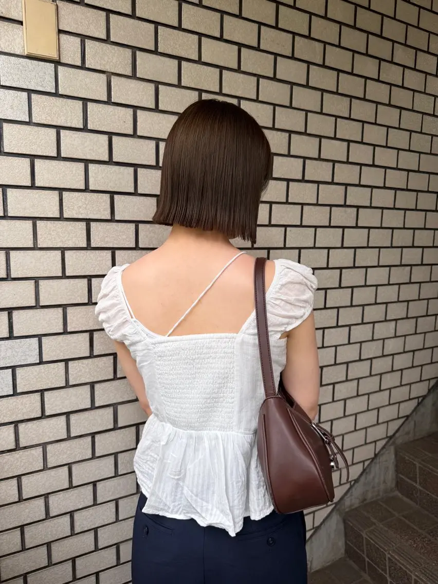 ミディアム カラー ヘアカラー トリートメント 縮毛矯正ボブ&顔まわ レイヤー♡TOMOEのヘアスタイル