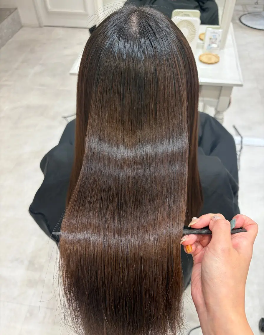 ロング カット 縮毛矯正 トリートメント Barrel天王寺 satokoのヘアスタイル