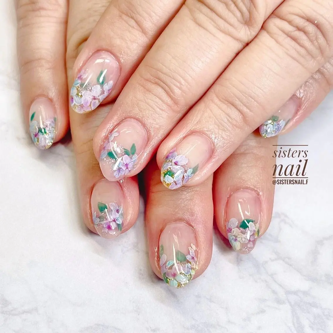 ネイル アートネイル フラワーネイル フレンチネイル 夏ネイル sisters nail.fのネイルデザイン