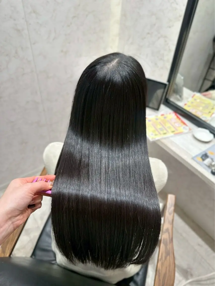 ロング パーマ 髪質改善 ストレートパーマ 縮毛矯正 髪質改善/ ハイトーン 中野亘稀のヘアスタイル