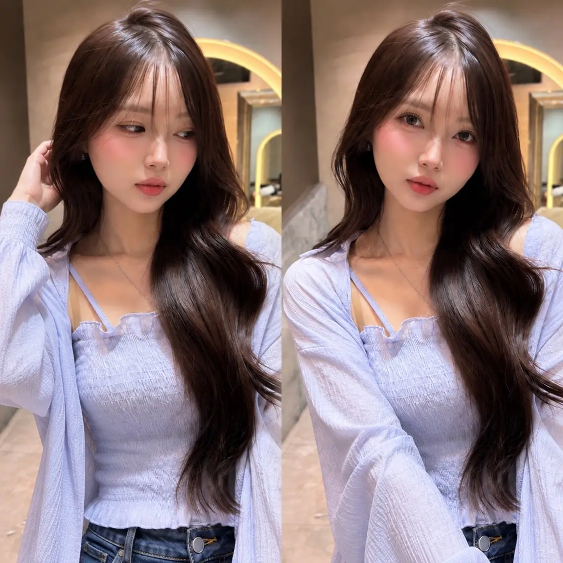 ロング カット ヘアカラー トリートメント 韓国レイヤー 田中 励也のヘアスタイル