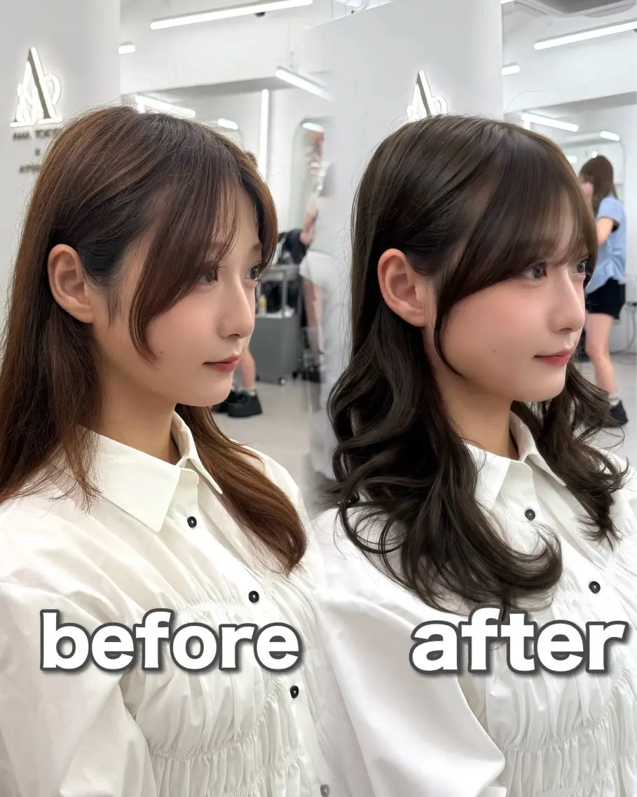 セミロング 顔周りカット 韓国風ヘア レイヤーカット カット ヘアカラー トリートメント ヘッドスパ ヘアセット 前髪顔まわりカット 🌈中村海聖のヘアスタイル