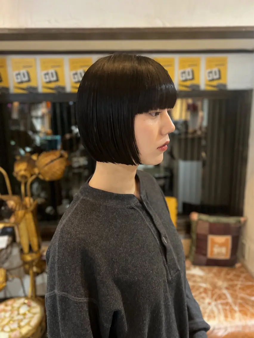 ショート ボブパーマ/レイヤー ヒロモトアサカのヘアスタイル