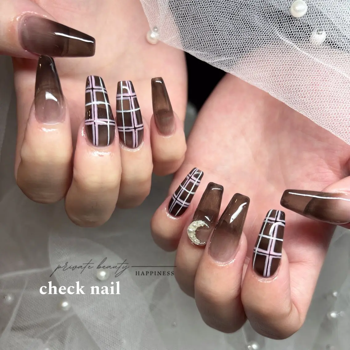 ネイル 韓国ネイル ロングネイル ピンク スカルプネイル 冬ネイル happiness nailのネイルデザイン