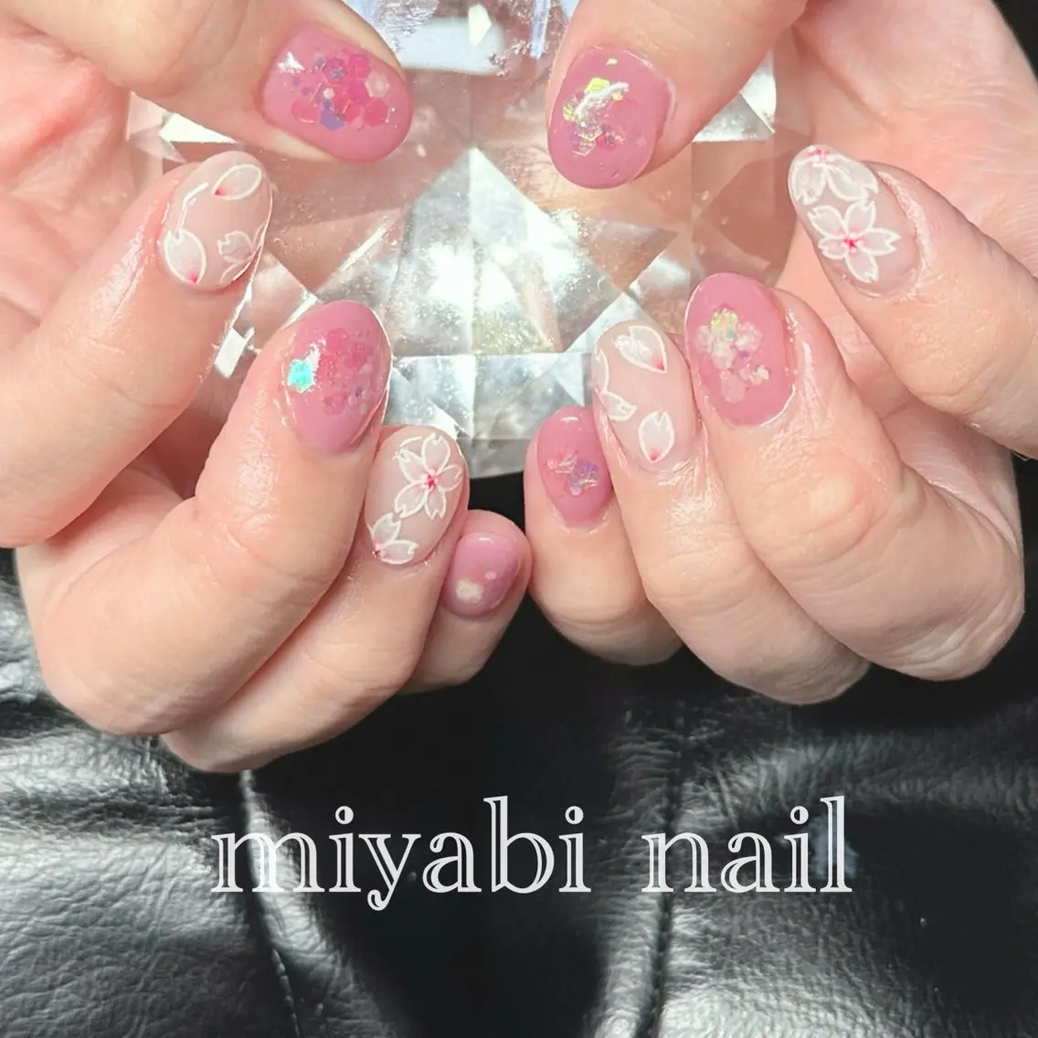ネイル アートネイル 桜ネイル ジェルネイル 持ち込み ピンク ハンドネイル miyabi nail 桂川駅近くのネイルデザイン