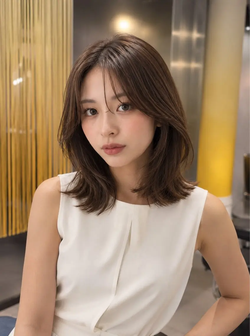 色気ミディアムボブレイヤーカット+シルクトリートメントの写真