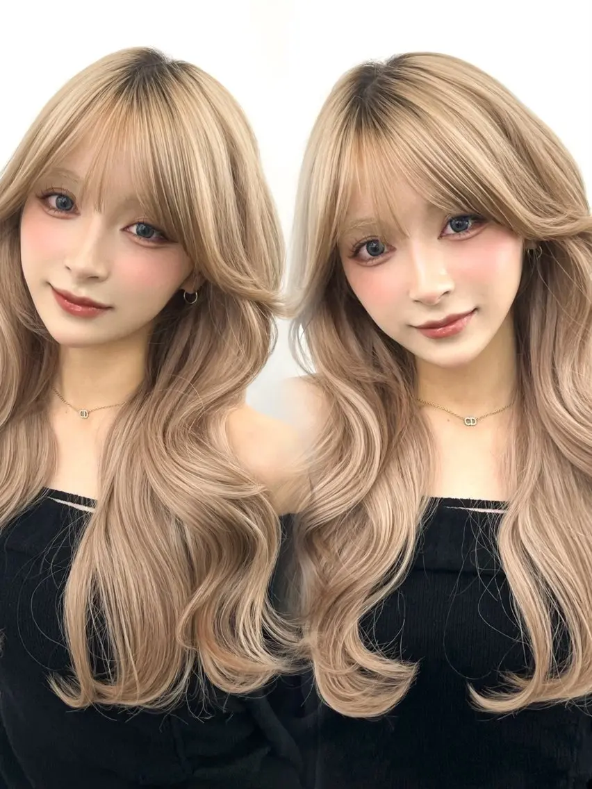 ロング カラー ベージュカラー ブリーチ ケアブリーチ 透明感カラー カット ヘアカラー トリートメント ヘッドスパ 透明感カラー✨🩵 韓国ヘアkanatoのヘアスタイル
