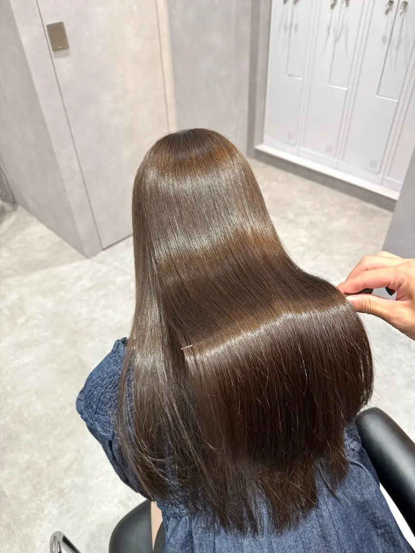ロング カラー パーマ ヘアアレンジ 髪質改善 縮毛矯正 トリートメント ストレートパーマ 縮毛矯正/髪質改善/ ブリーチ毛/木元渓太のヘアスタイル