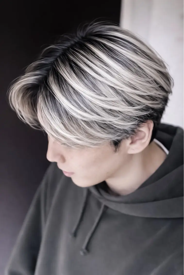 ショート カラー メンズ メンズバレイヤージュ メンズブリーチ メンズハイライト バレイヤージュ ブリーチ カット ヘアカラー ヘアセット バレイヤージュ 藤沢 髪質改善 竹内ケンゴのヘアスタイル