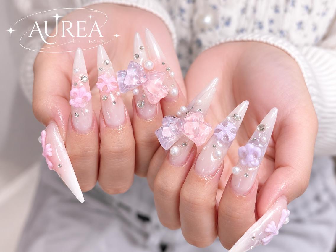 ネイル アートネイル ボルドー 長さ出し ハロウィン キラキラネイル AUREA Nail 心斎橋店のネイルデザイン