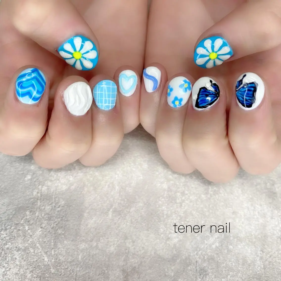 ネイル ブルー ぷっくりネイル テネルネイル tener nailのネイルデザイン