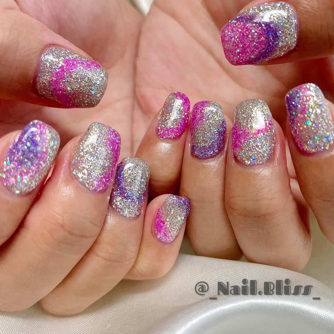 ネイル ラメ(グリッター) 大理石ネイル(マーブル) 持ち込み ハンドネイル NAIL BLISSのネイルデザイン
