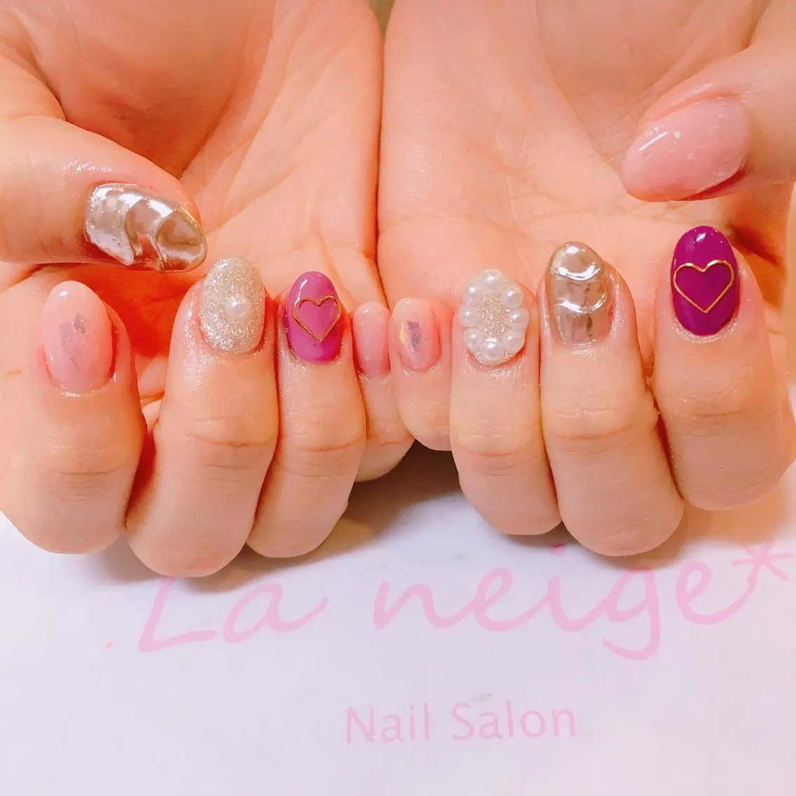 ネイル ハート La neige* yuki 🐩🌙のネイルデザイン