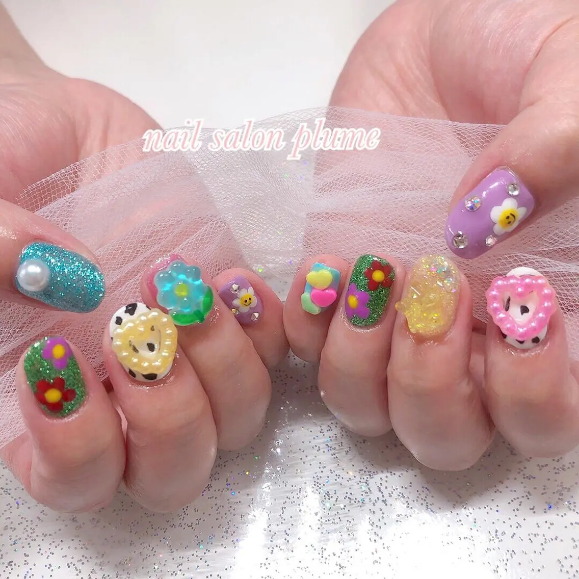 ネイル アートネイル クリアネイル フラワーネイル ハート キラキラネイル ハンドネイル plume nail ☆韓国ネイルのネイルデザイン