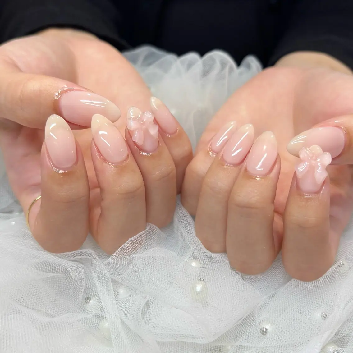 ネイル ピンク リボン ハンドネイル 荒巻 めいのネイルデザイン