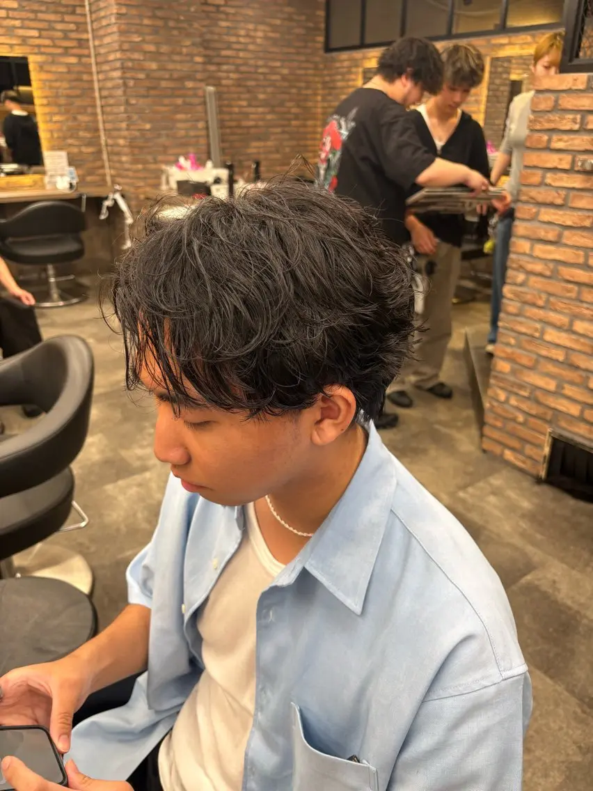 ショート カラー パーマ ヘアアレンジ メンズ キッズ パーマ 波巻き/シャドウ/ 特化 福田朝輝のヘアスタイル