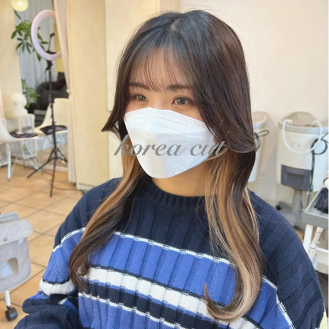 セミロング カラー 韓国風ヘア しま ななこのヘアスタイル
