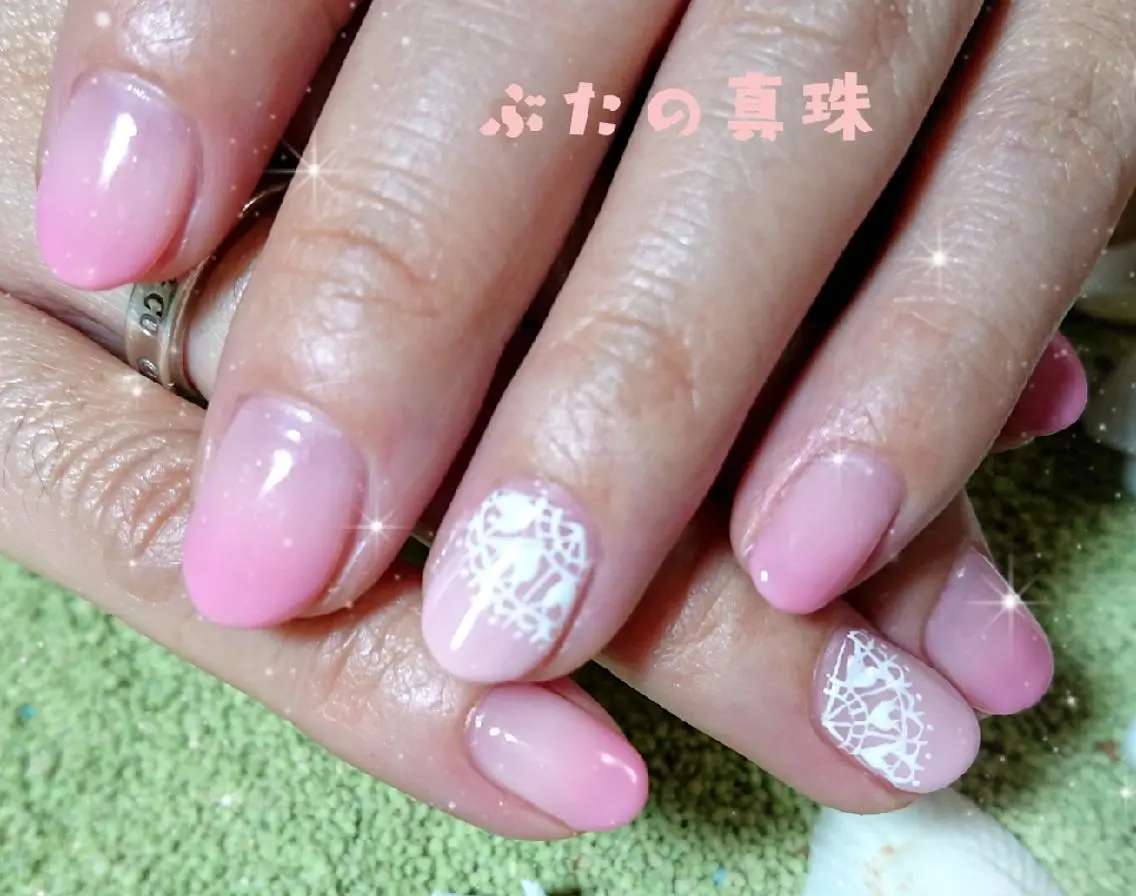 ネイル レース ピンク ハンドネイル 林 珠里のネイルデザイン
