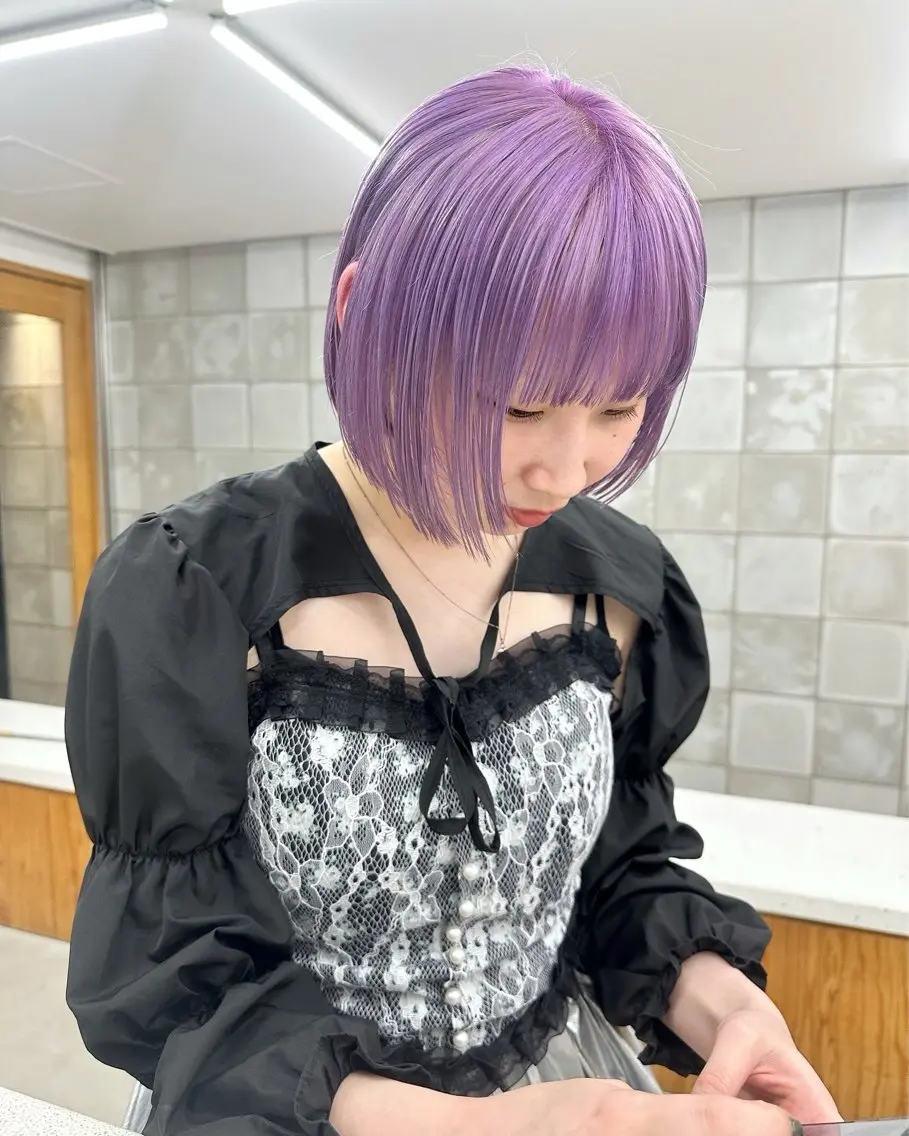 ショート カラー ハイトーンカラー ピンクカラー パープルカラー ボブ カット ヘアカラー パーマ /レイヤー 榛地渉馬 /矢場町のヘアスタイル