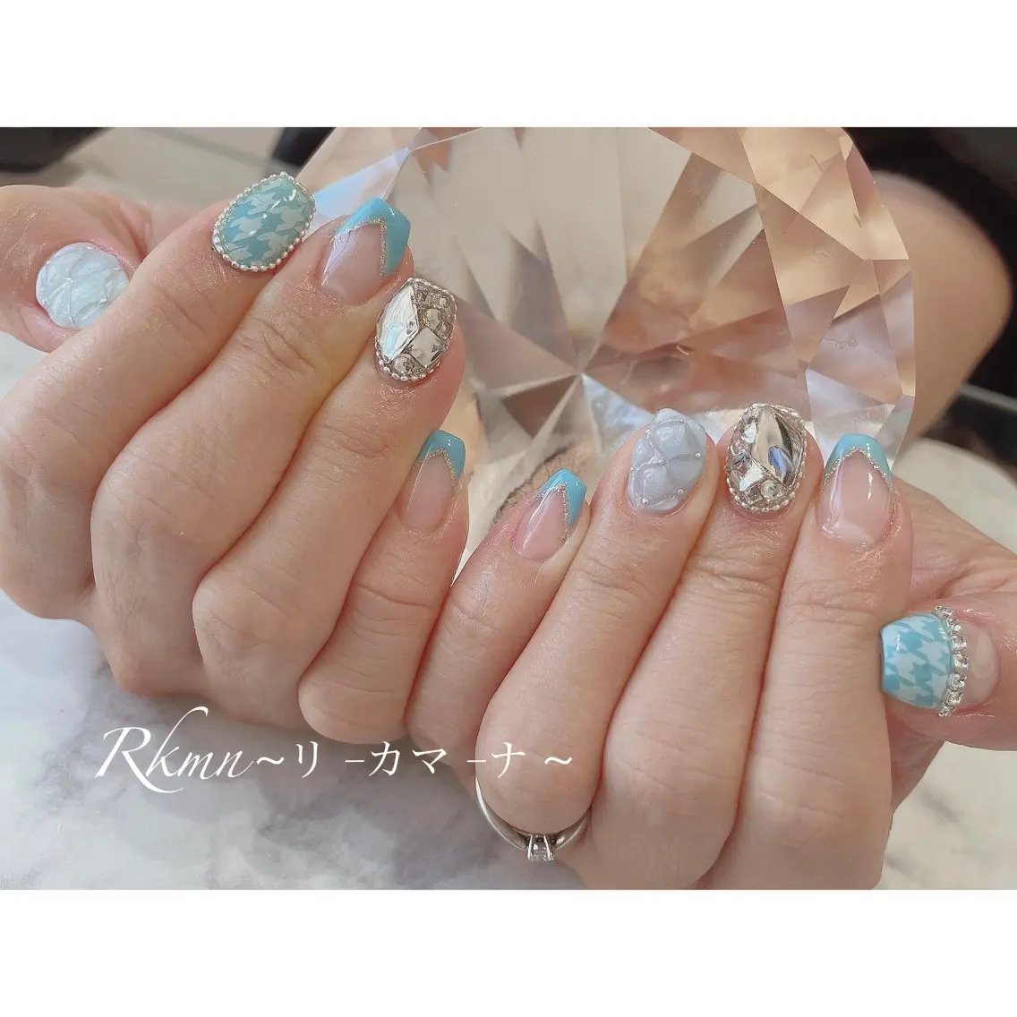 ネイル アートネイル フレンチネイル 水色 春ネイル ハンドネイル フットネイル ハンドケア Rkmn ~リ-カマ-ナ~のネイルデザイン