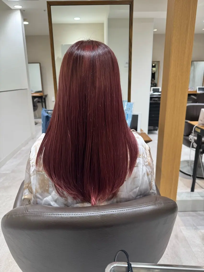 ロング カラー ブリーチ ブラウンカラー ブリーチなしカラー ピンクカラー ピンクブラウン たまプラーザ しもやまのヘアスタイル