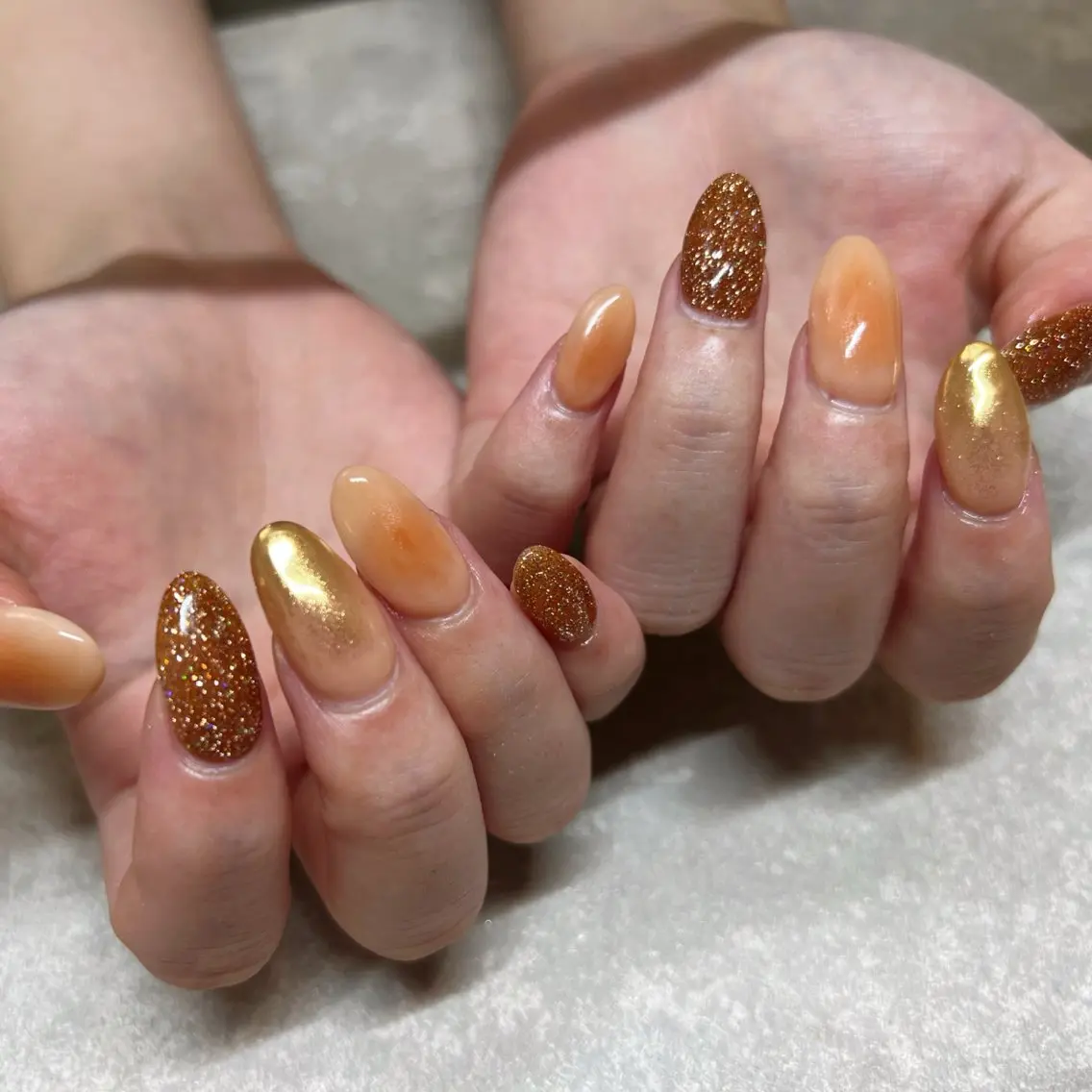 ネイル チークネイル オレンジ ルミエナ銀座 KATAOKAのネイルデザイン
