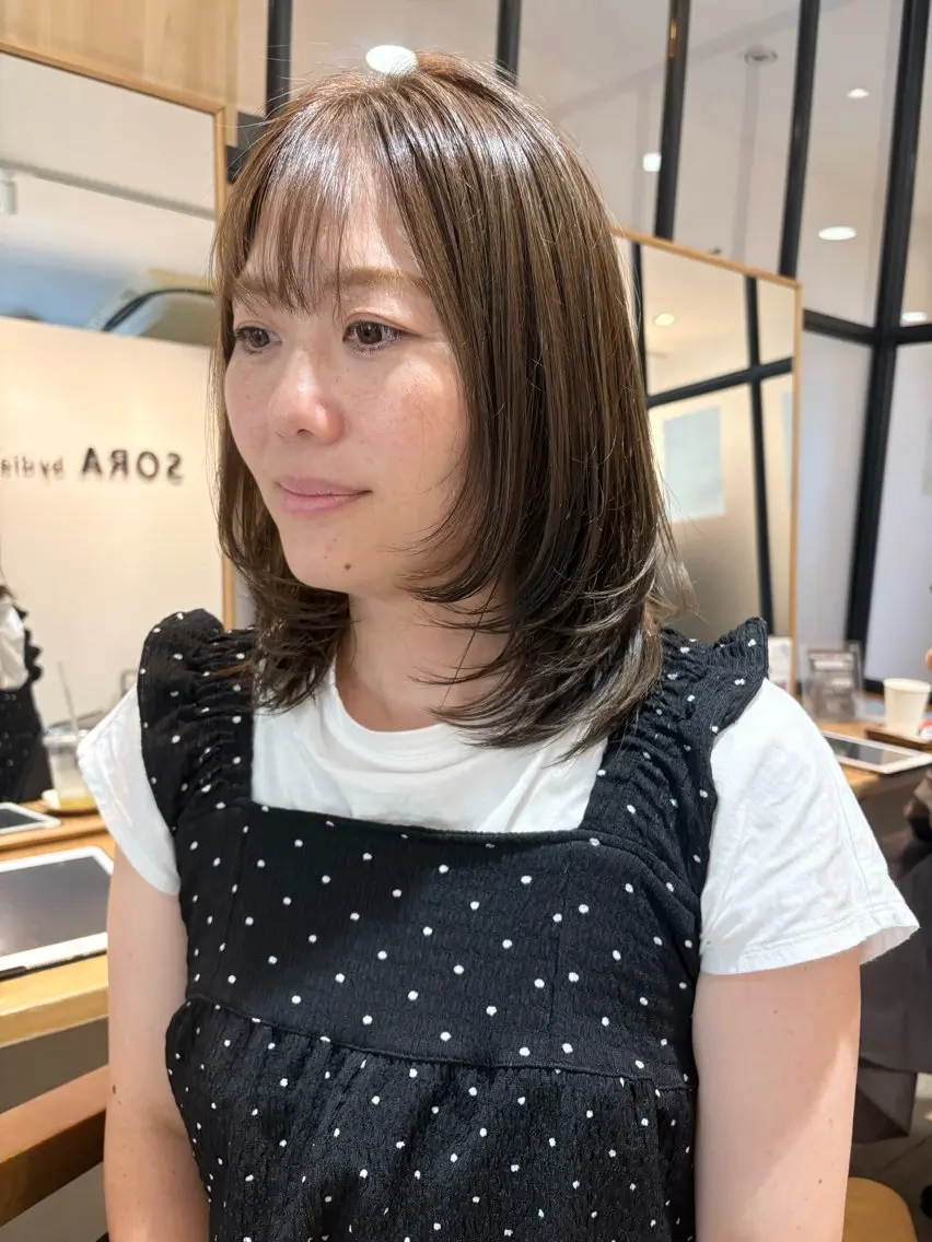 ミディアム レイヤーカット カット トリートメント 髪質改善/オーガニッ クカラー/栞南のヘアスタイル