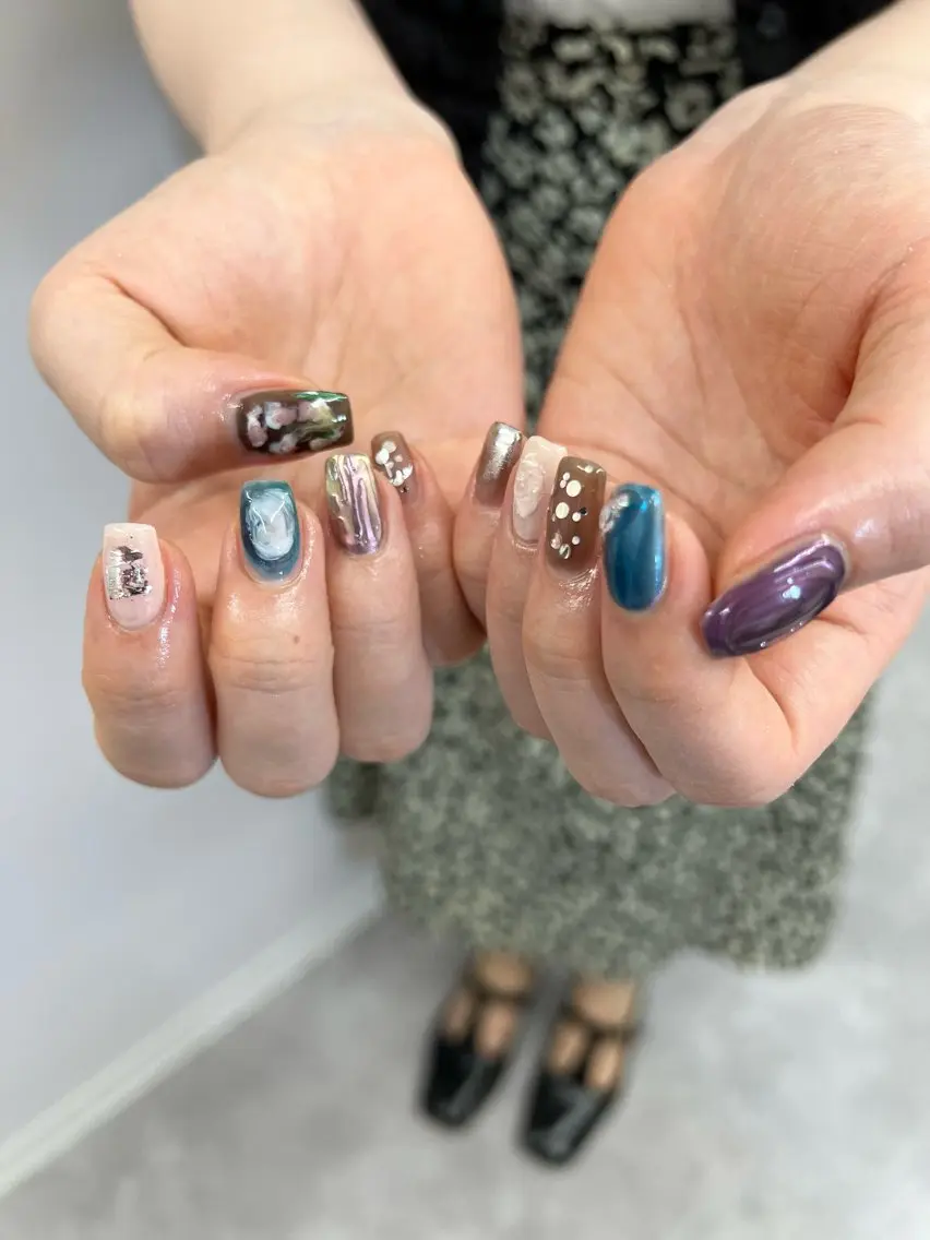 ネイル ブラウン ジェルネイル ニュアンスネイル ワンカラーネイル パラジェル ハンドネイル ハンドケア Bana_ Nailのネイルデザイン