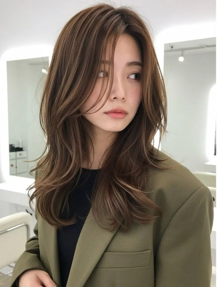 色っぽ垢抜けミディアムレイヤー＋似合わせ透明感カラーの写真