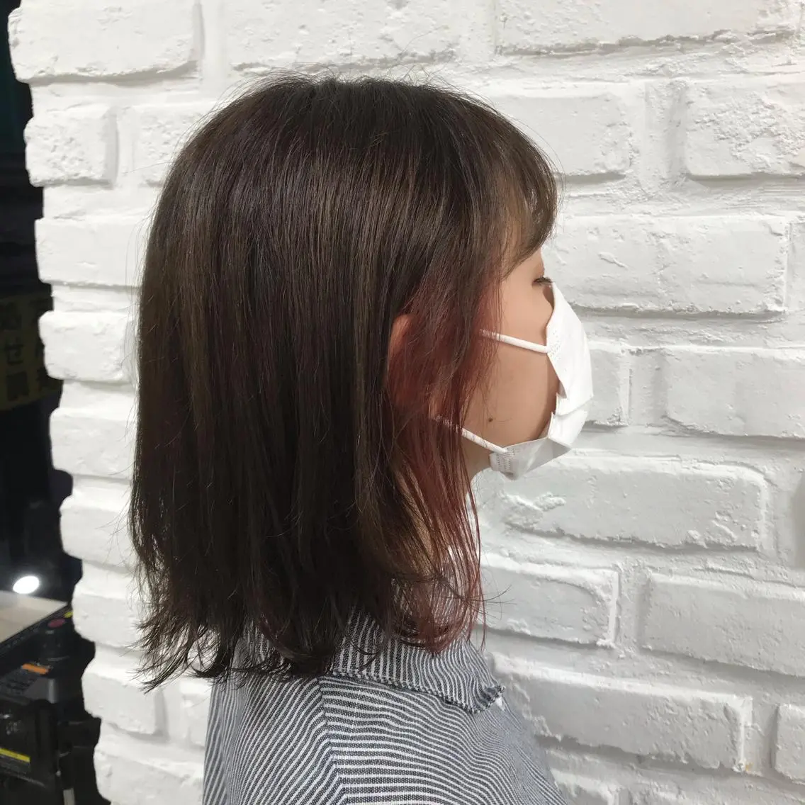ミディアム カラー イヤリングカラー ピンクカラー ボブ 外ハネヘア ヘアカラー トリートメント 【暖色カラー特化】 中山由梨のヘアスタイル