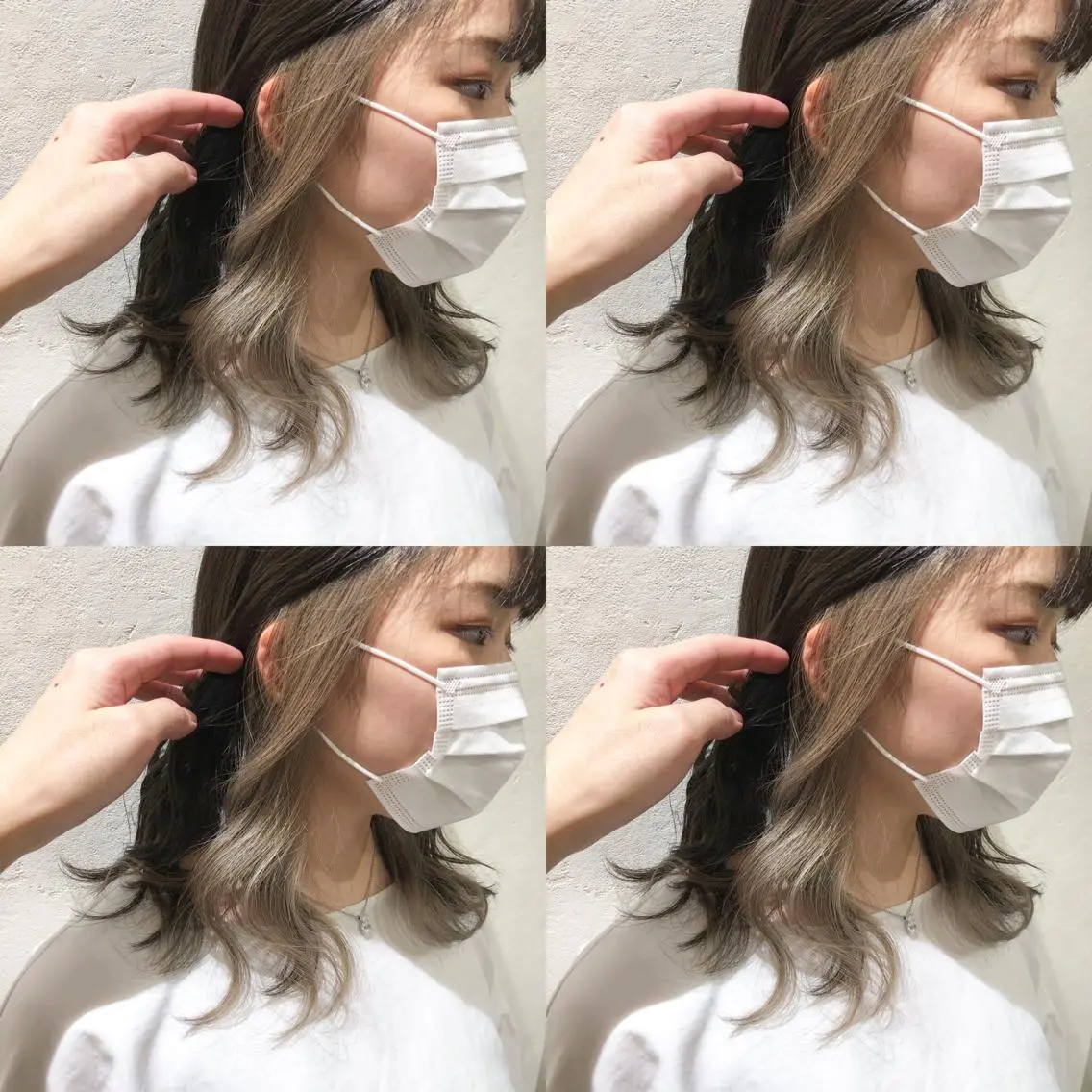 ミディアム カラー ベージュカラー ブリーチ インナーカラー ホワイトベージュ あさだ しゅうたろうのヘアスタイル