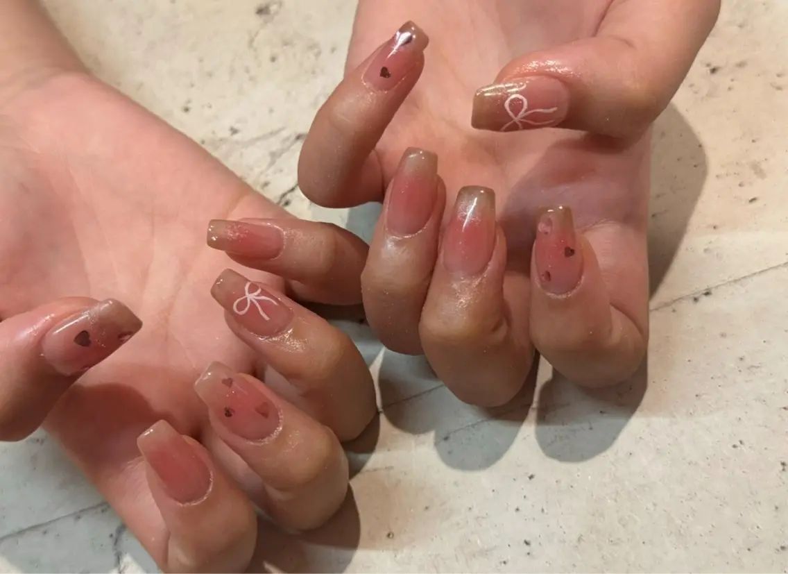 ネイル ハンドネイル 韓国/ワンホン/長さ 出しつけ放題🎀のネイルデザイン