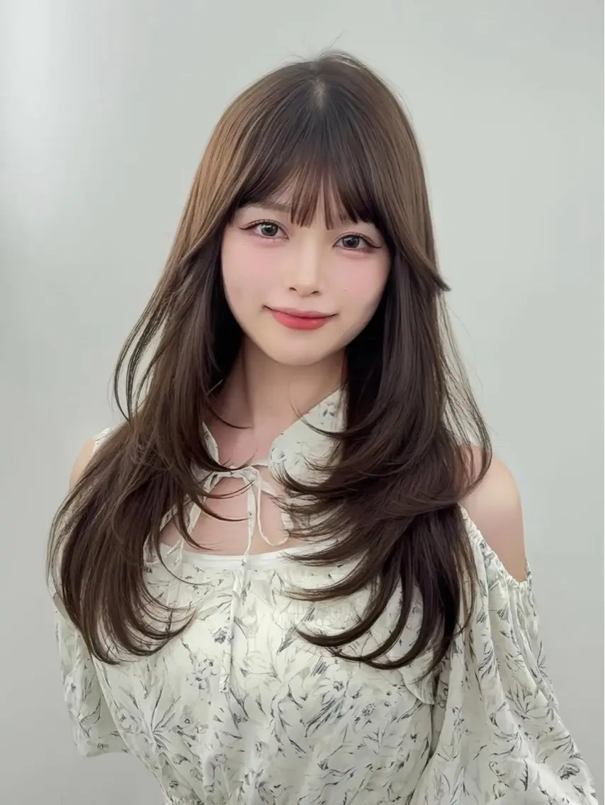 ロング カラー 小顔カット カット ヘアカラー トリートメント 韓国ヘア/レイヤー/ 顔まわり足立遥奈のヘアスタイル