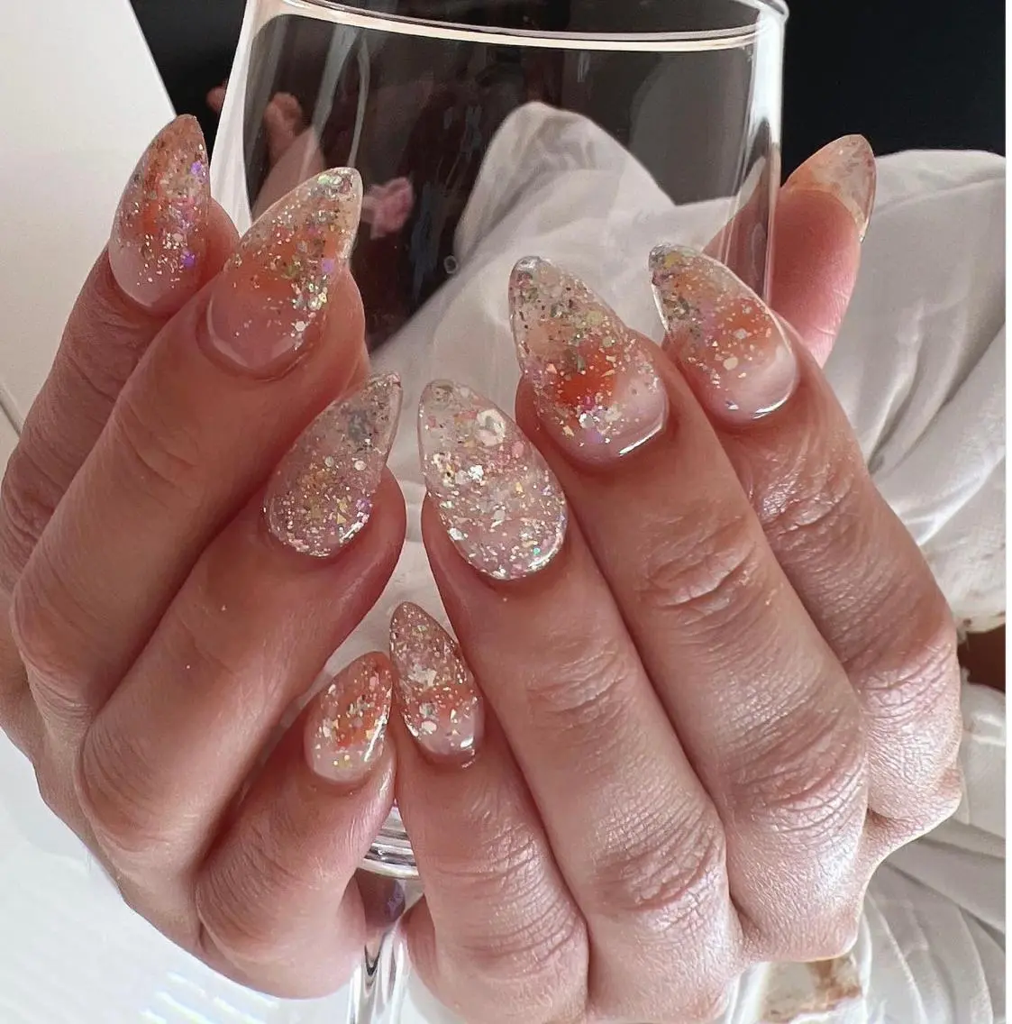 ネイル クリアネイル グラデーション ラメ(グリッター) ラメグラデーション coco nailのネイルデザイン