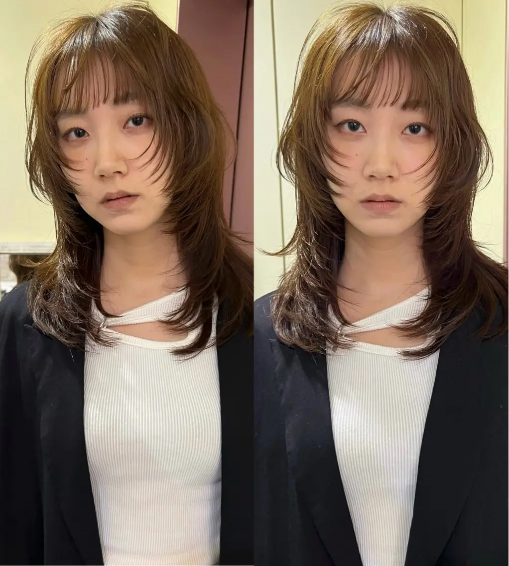 セミロング カラー カット ヘアカラー 縮毛矯正 レイヤー/髪質改善 /ヘアセット/梅田のヘアスタイル
