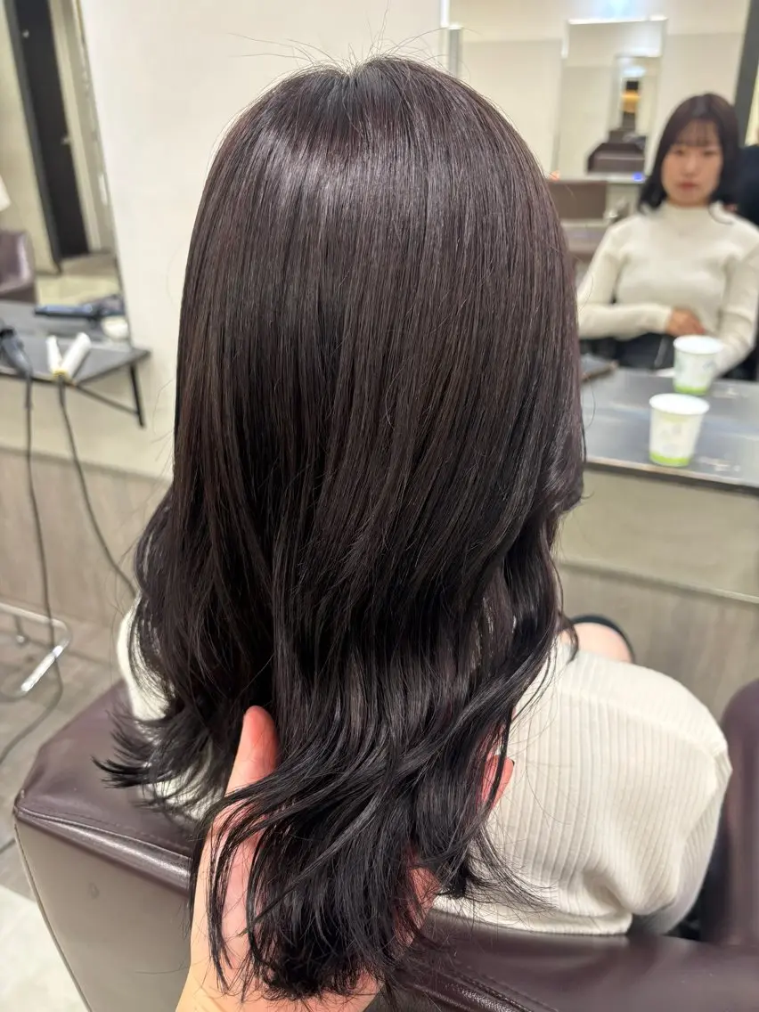 セミロング ヘアカラー トリートメント ブリーチなしWカラー ヘアセット菜希のヘアスタイル
