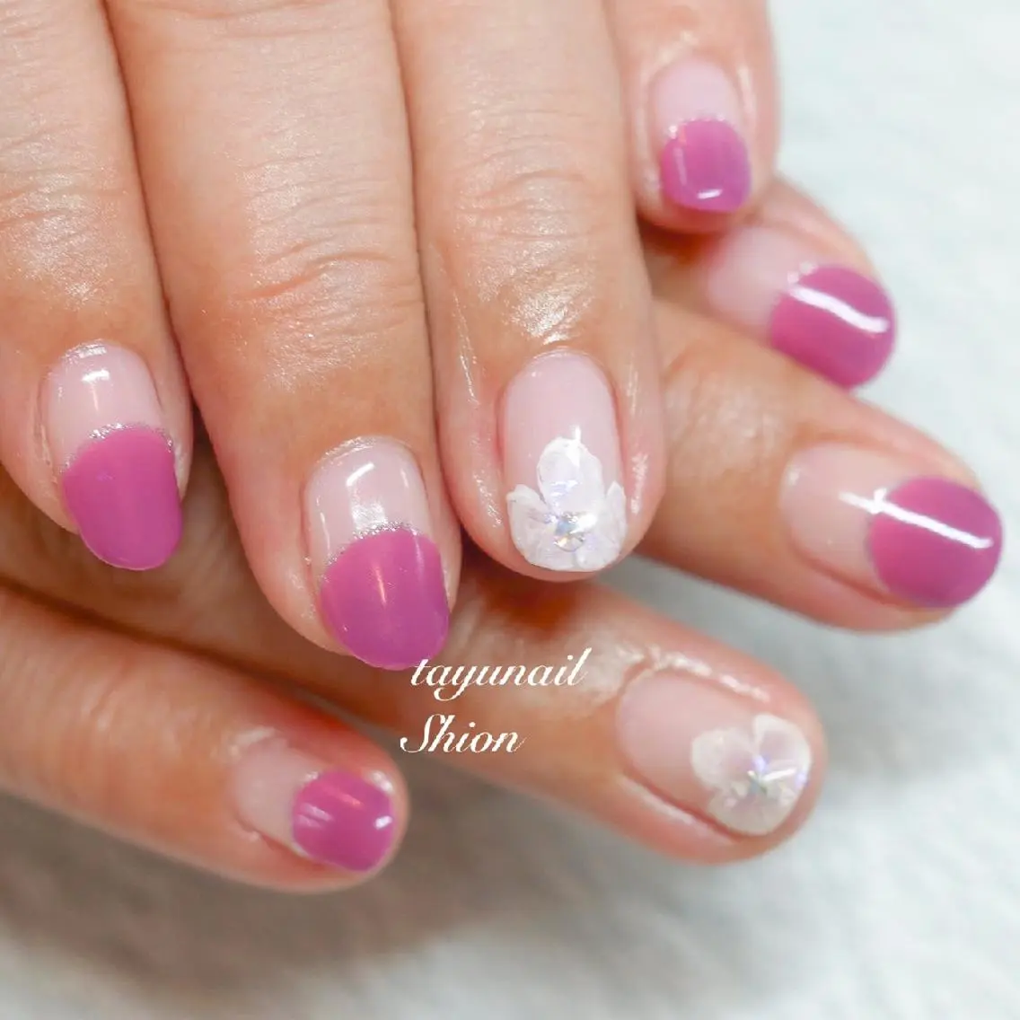 ネイル ブルー フレンチネイル ジェルネイル パラジェル ピンク ネイルサロン 【たゆnail】のネイルデザイン