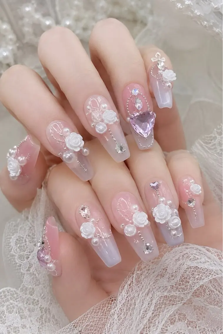 ネイル ハート 韓国ネイル 春ネイル 夏ネイル バレンタイン Sora nail 長さ出し専門店のネイルデザイン