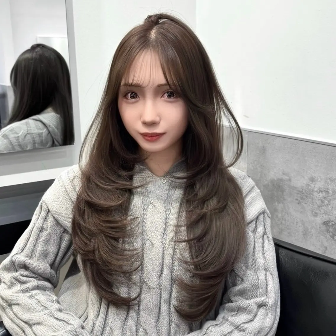 ロング カラー 透明感カラー グレージュ 顔周りカット レイヤーカット カット ヘアカラー トリートメント ヘアセット 韓国 レイヤー特化/きょうのヘアスタイル
