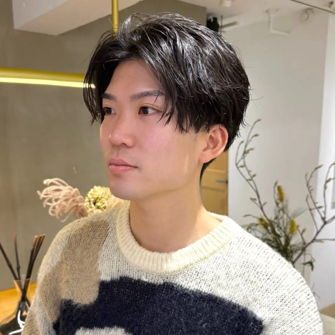 【カット＋波巻きパーマ】メンズカット/メンズパーマ／波巻きパーマ／センターパートの写真