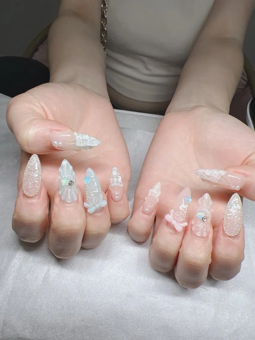 ネイル 長さ出し グラデーション キラキラネイル マグネットネイル ニュアンスネイル Lee Nails チップ長さだし専門店のネイルデザイン