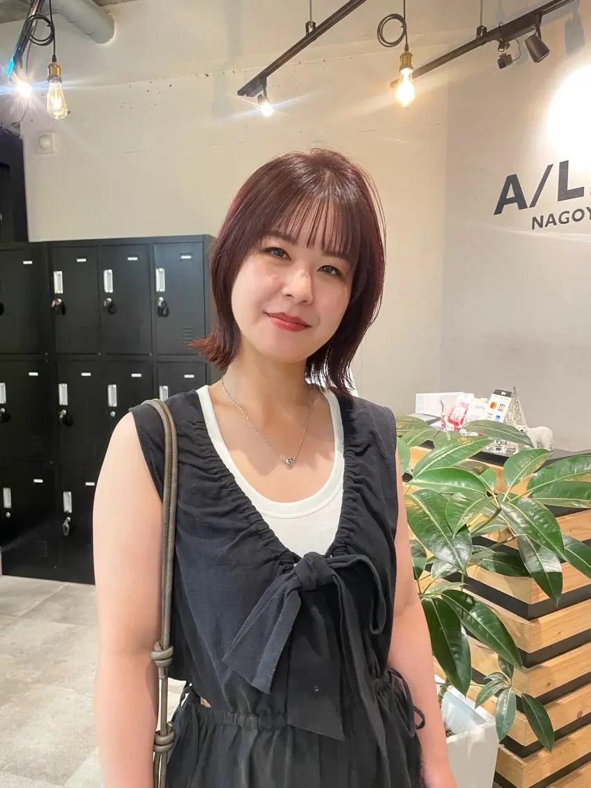 ミディアム カラー ブリーチ ブリーチなしカラー ピンクカラー ボブ ヘアカラー 久保田 千尋のヘアスタイル