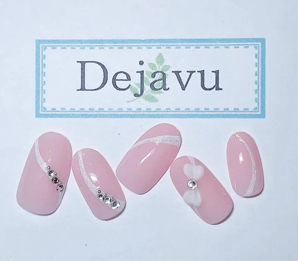 ネイル アートネイル ボーダー フレンチネイル リボン 春ネイル ハンドネイル Nail salon Dejavu 🌿のネイルデザイン