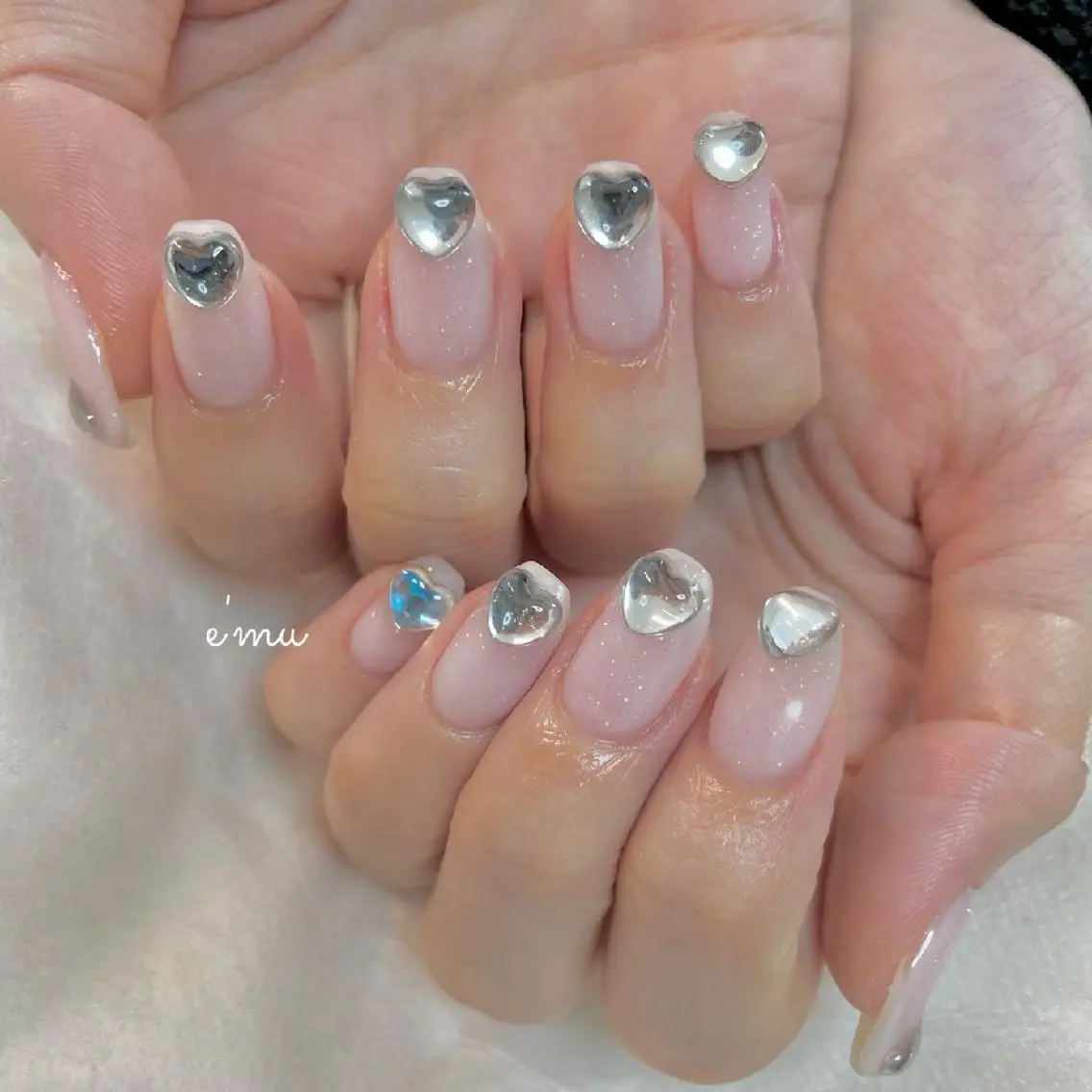 ネイル ハート 韓国ネイル 春ネイル ハンドネイル nail salon e'mu💐のネイルデザイン